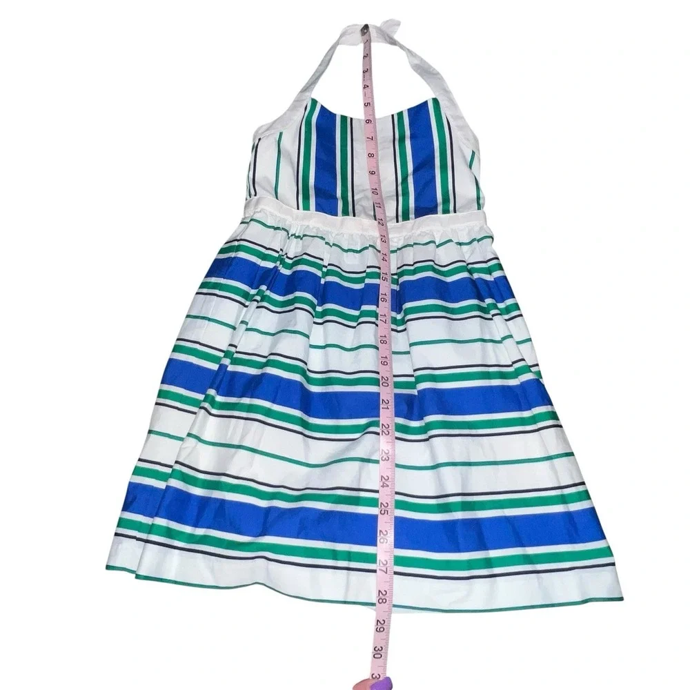 Janie And Jack Striped Poplin‎ Halter Dress Meadow Green Stripe Girls Size 5